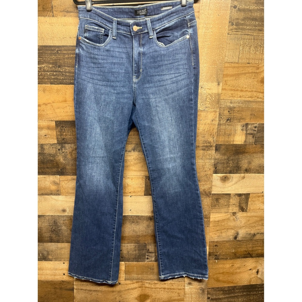 Judy Blue High Waisted Bootcut Jeans Medium Wash Distressed Hem Size 11/30